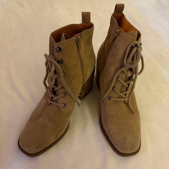 Lucky Brand Shoes - Lucky Brand Lace-Up Tan Suede Leather Ankle Booties